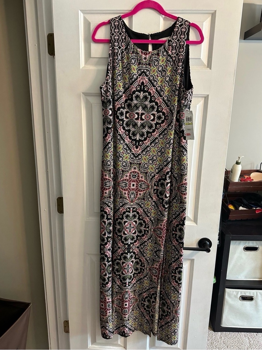 London Style Collection Sleeveless Black and Pink Patterned Maxi Dress 18W NEW